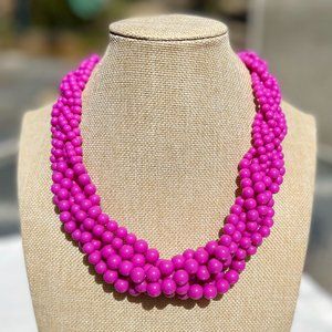 Twisted Multi Strand Dark Pink Lucite Pearl Necklace Spring Summer Vacation NWT